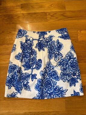 Shoshanna Blue Floral A-Line Skirt - size 10 blue & white delft chinoiserie mini